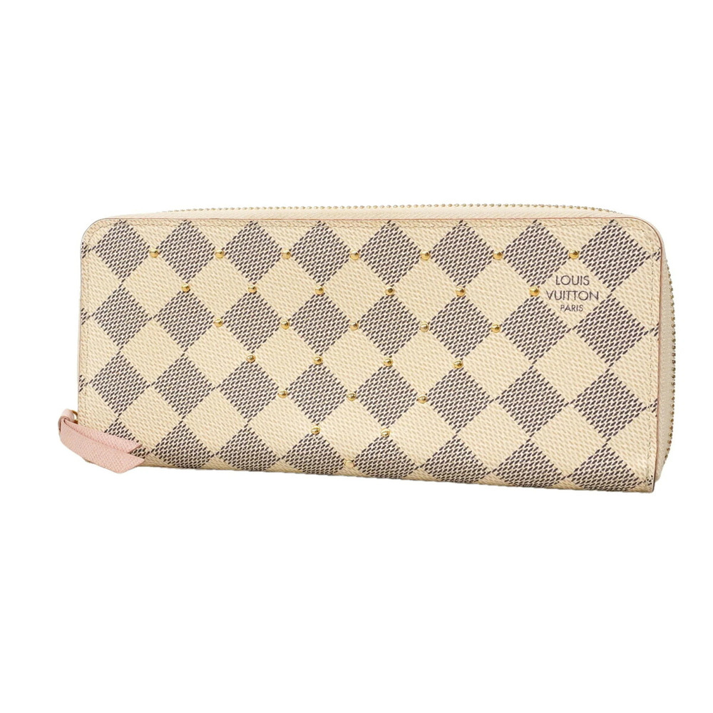 Louis Vuitton Damier Azur Portefeuille Clemence Long Wallet N60252 Rose Balle...